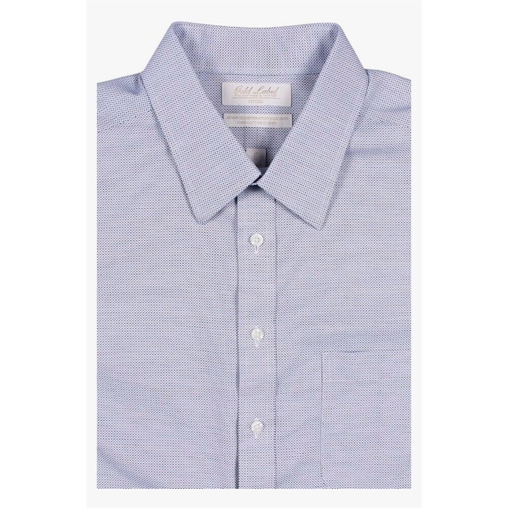 Gold Label Roundtree & Yorke Dress Shirt Mens 17.5 Blue Herringbone - Picture 6 of 9